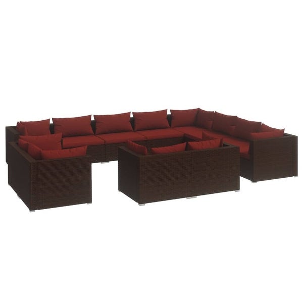 12 Piece Patio Lounge Set with Cushions Brown Poly Rattan - Overstock - 36365264