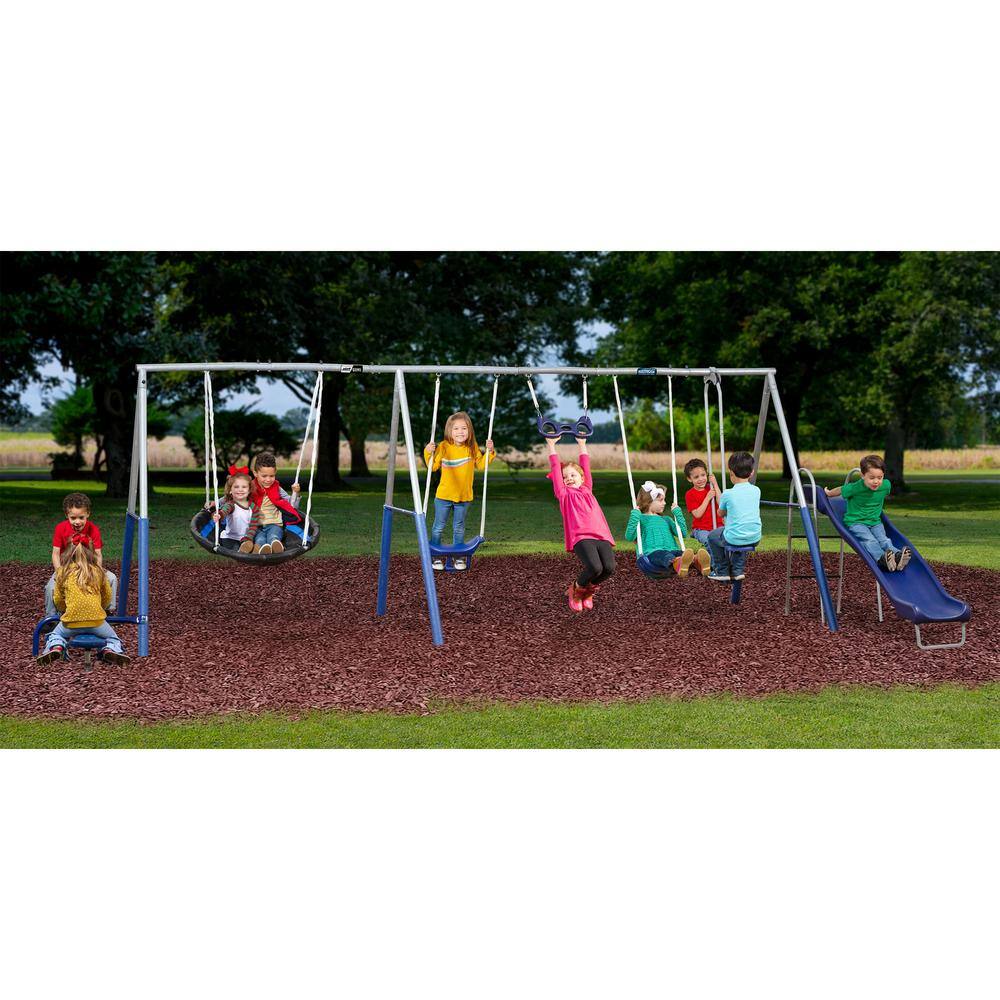 XDP Recreation Fun All Mighty Swing Set wSee Saw Super Disc Swings  Slide XDP-96668G