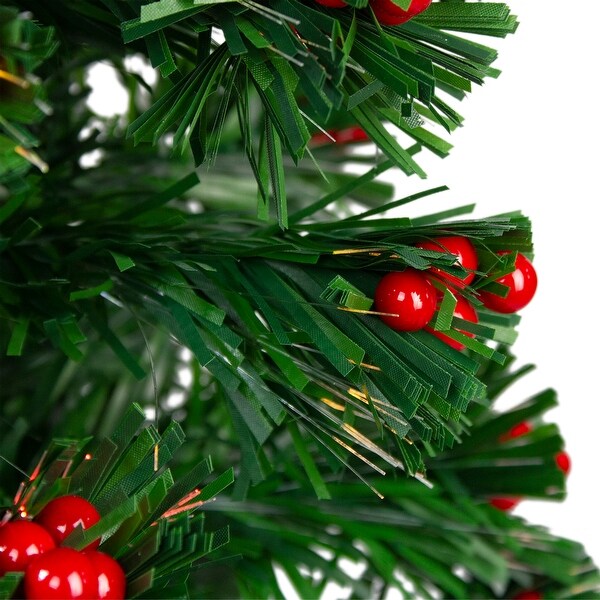 3' PreLit Color Changing Fiber Optic Christmas Tree with Red Berries