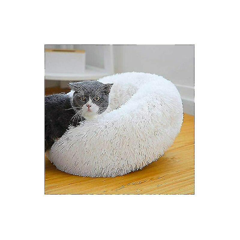 Pet Mat， Kennel， Cat Litter， Round Plush， Autumn And Winter Warm Cat Bed， Round White， Diameter 40cm Hy