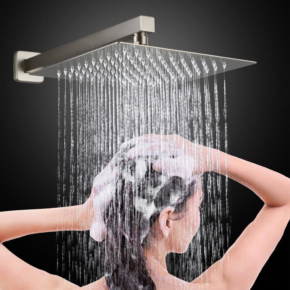 UKISHIRO Modern Single Handle 1.8 GPM 10 in. Wall Mount Shower Head and Tub Faucet in Brushed Nickel (Valve Included) SMDJE221007NHS9