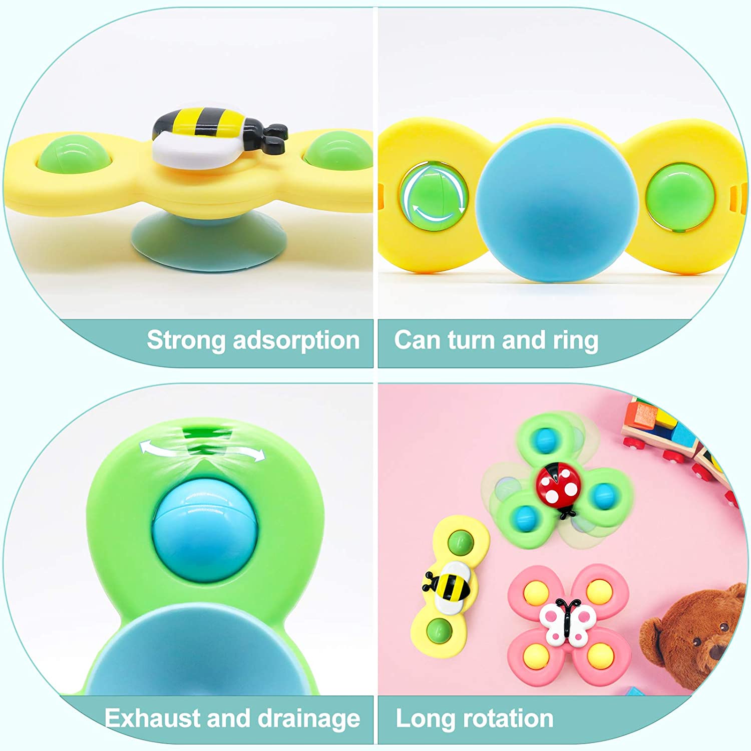 Suction Cup Spinner Toys， Infant Baby Children Toys 6-12-19 Months Baby Rattles Toy， Sensory Toys Bathtub Bath Toys Spinning Toy for Toddler