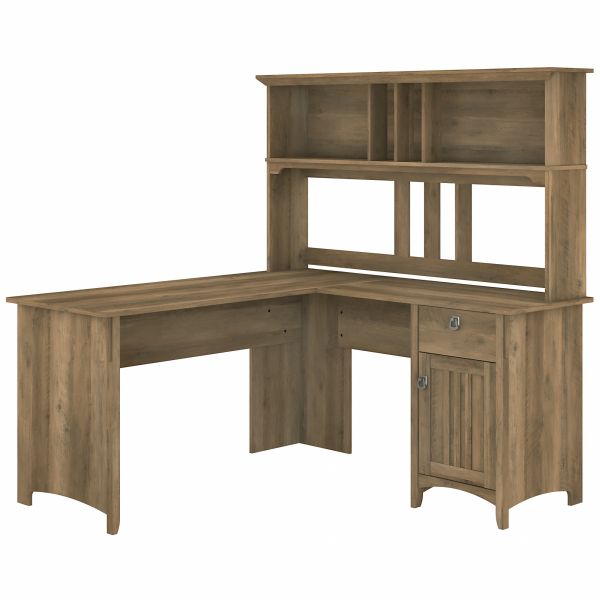 Bush Furniture Salinas 60W L Shaped Desk with Hutch in Reclaimed Pine