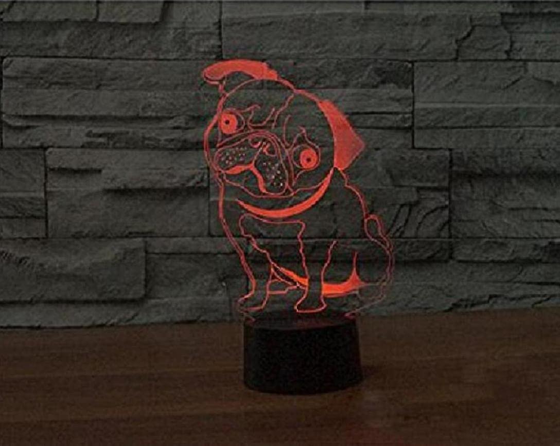 3d Cute Pug Dog Animal Night Light Touch Table Desk Optical Illusion Lamps 7 Color Changing Lights Home Xmas Birthday Gift