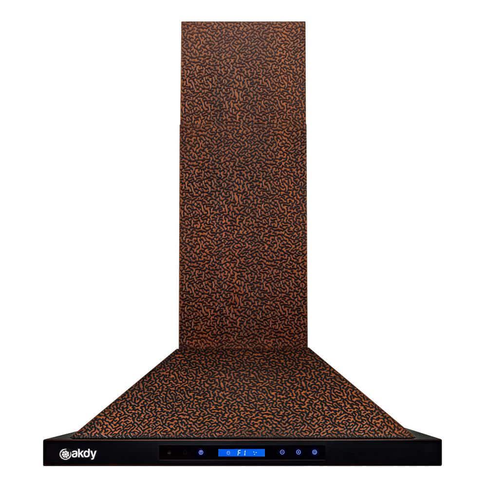 AKDY 30 in 343 CFM Convertible Kitchen Island Mount Range Hood in Embossing Copper with LED and Touch Panel