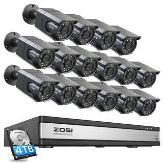 ZOSI 16-Channel 8 MP 4K PoE 4TB NVR Security Camera System with 16 Wired Spotlight Cameras 100ft Color Night Vision 16SK-1058B16-40-US