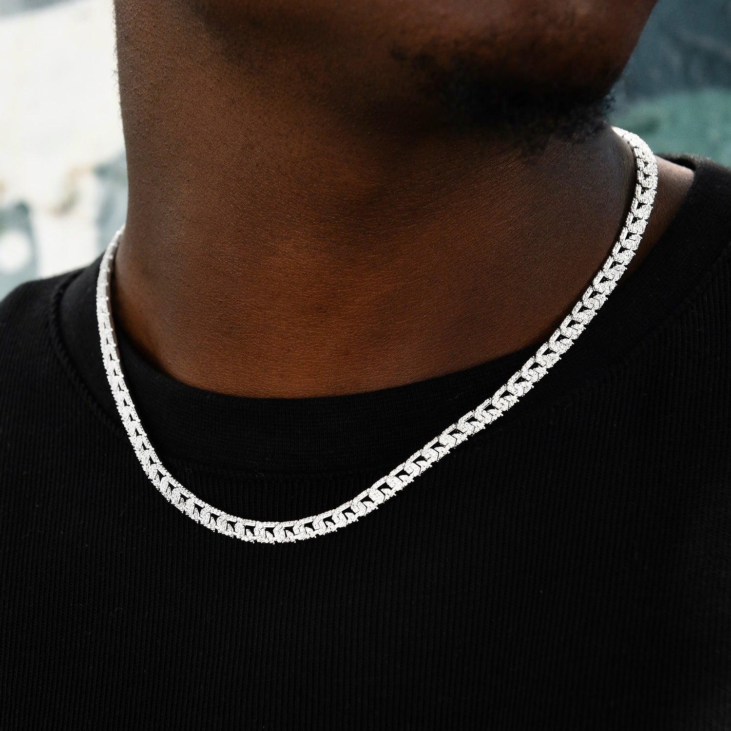 Micro Iced G-Link Chain in White Gold