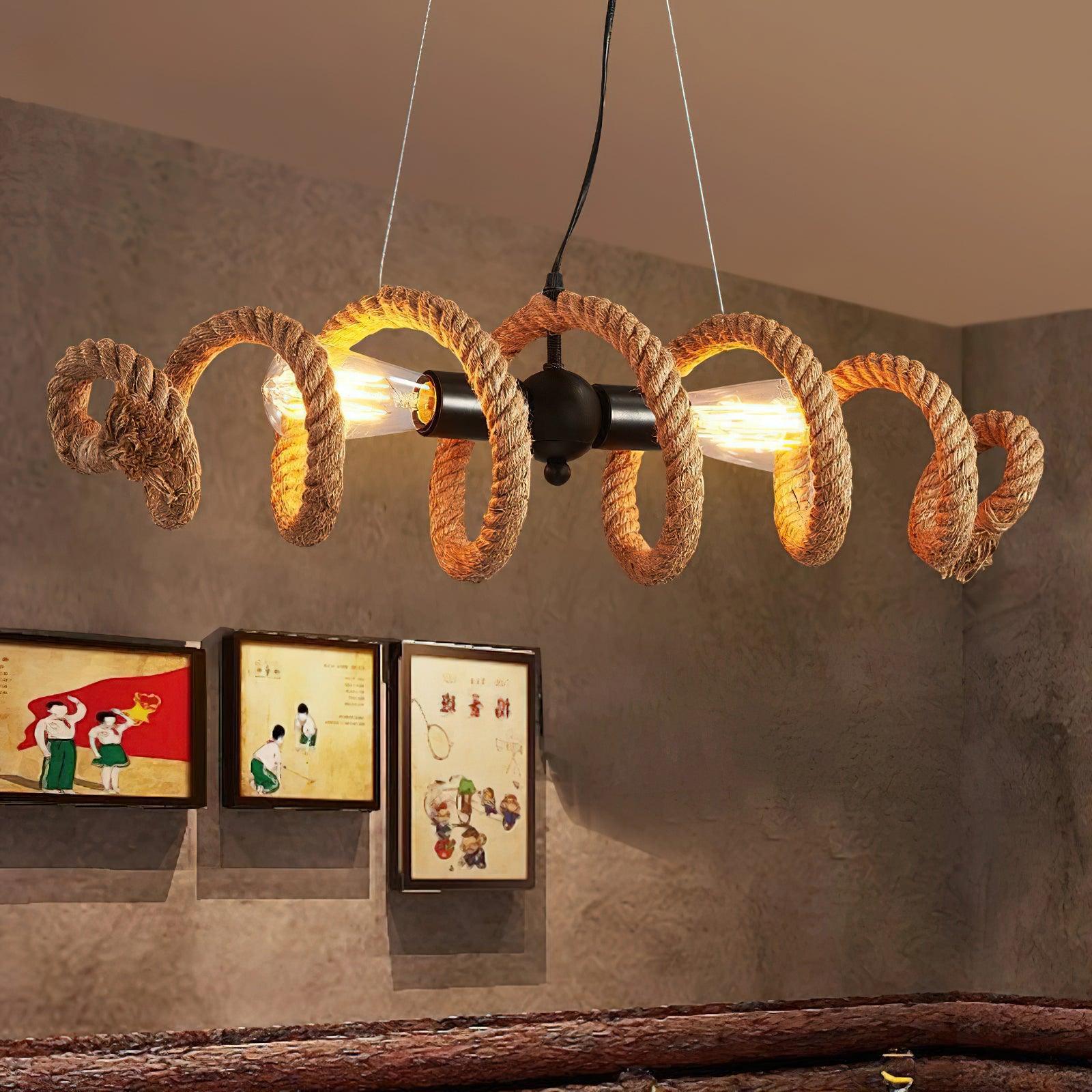 Hemp Rope Industrial Spiral Chandelier