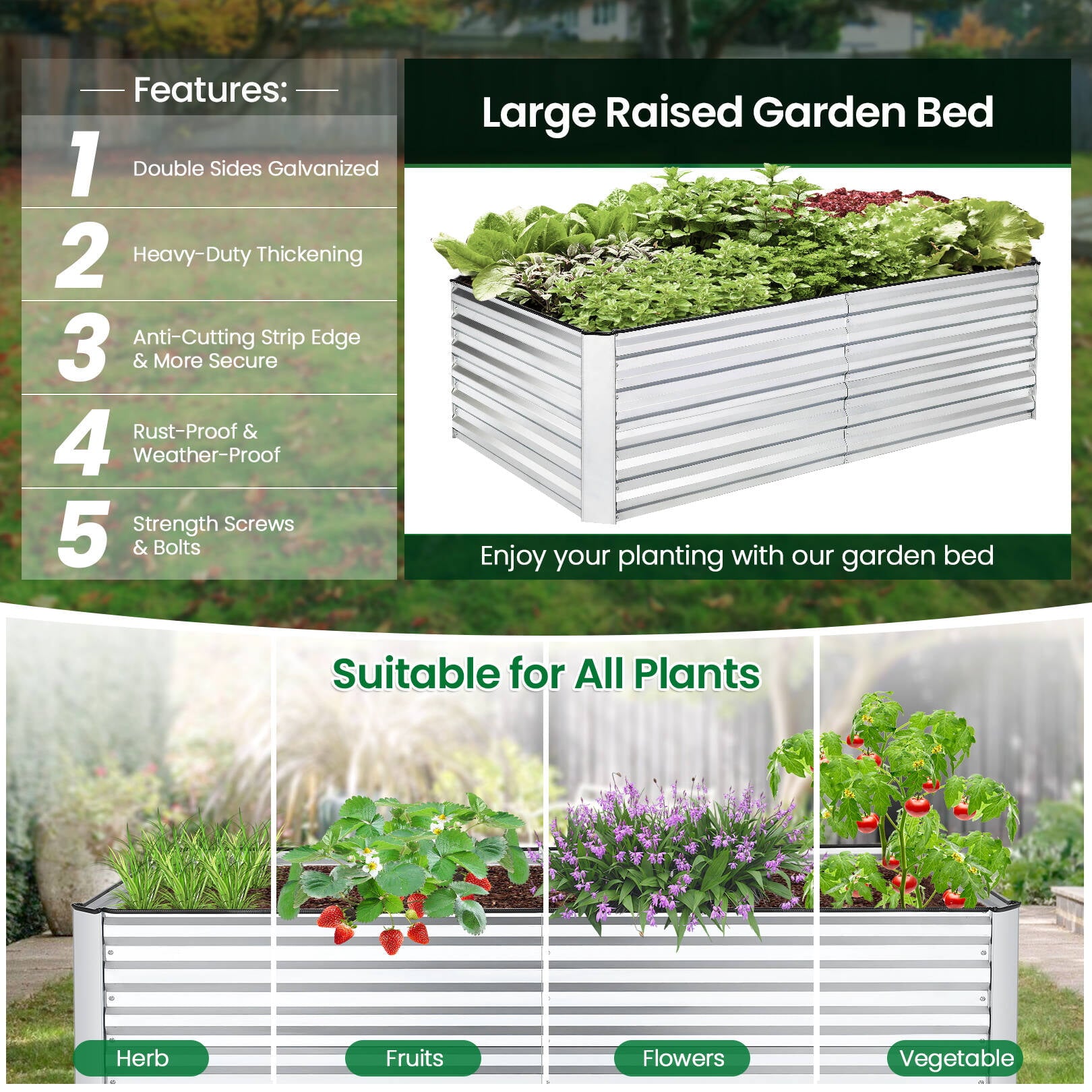 SEJOV 6ftx3ftx2ft Galvanized Raised Garden Bed Kits 6ftx3ftx2ft Large Metal Planter Boxes for Outdoor Vegetable Gardening