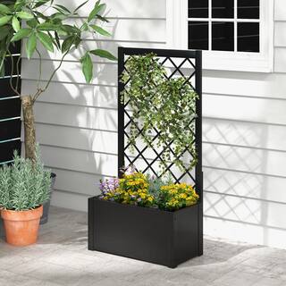 ANGELES HOME 49 in. Black Metal Vertical Raised Garden Bed with Trellis(1-Pack) 398CKGT04