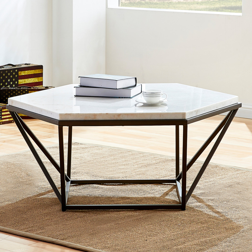 Corvus White Marble Top Cocktail Table   Transitional   Coffee Tables   by Steve Silver  Houzz