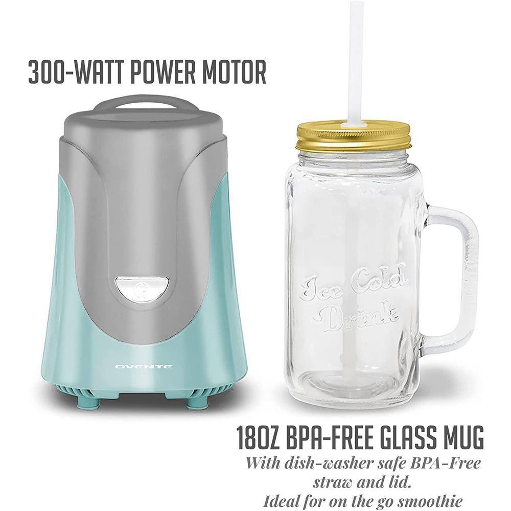 OVENTE 18 oz. Single Speed Turquoise Personal Portable Blender with Glass Jar BLH1002T