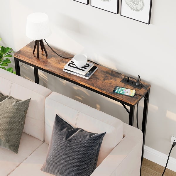 Entryway Table with Power Outlets and USB Ports， Narrow Sofa Table with Charging Station