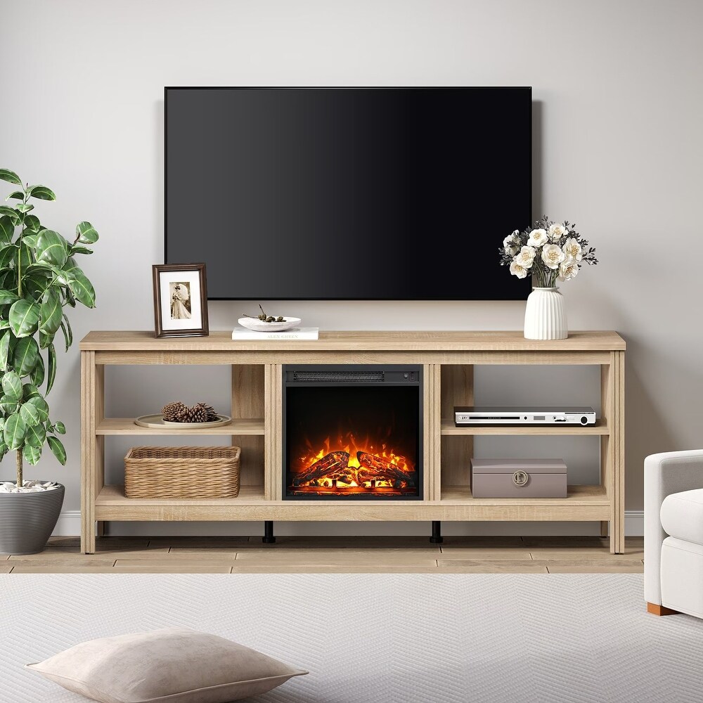 Wood Fireplace TV Stand for 75 Inch TV Entertainment Center  70 Inch