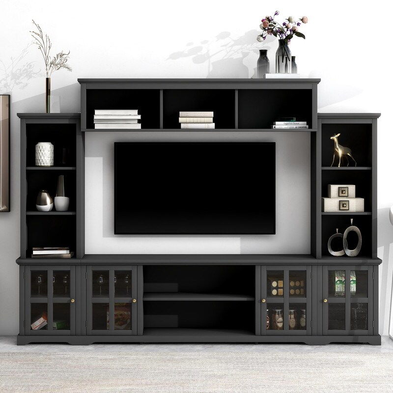 Modern TV Stand Entertainment Wall Unit with Bridge for TVs Up to 70