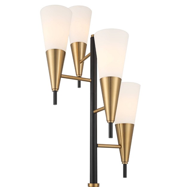 Tall Black Gold Metal 4 Light Frosted Glass Cone Shade For Living Room Bedroom House