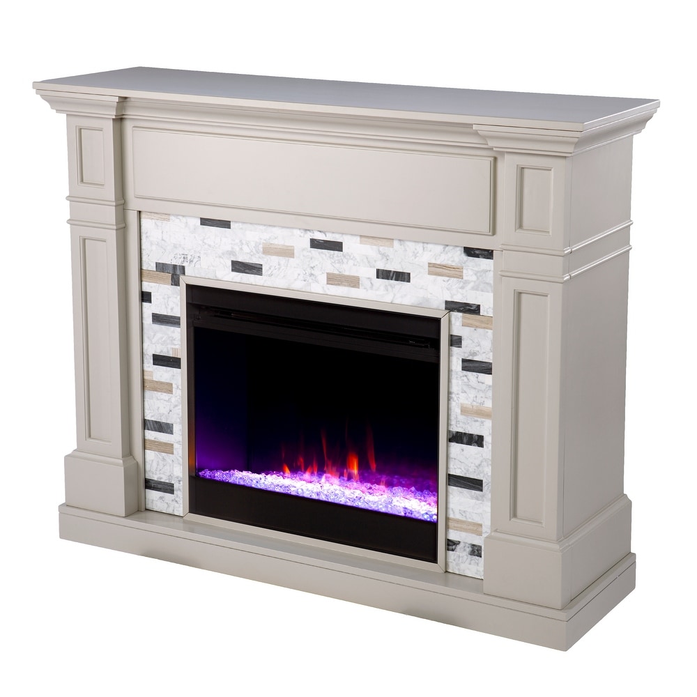SEI Furniture Stonemere Color Changing Electric Fireplace w/ Marble