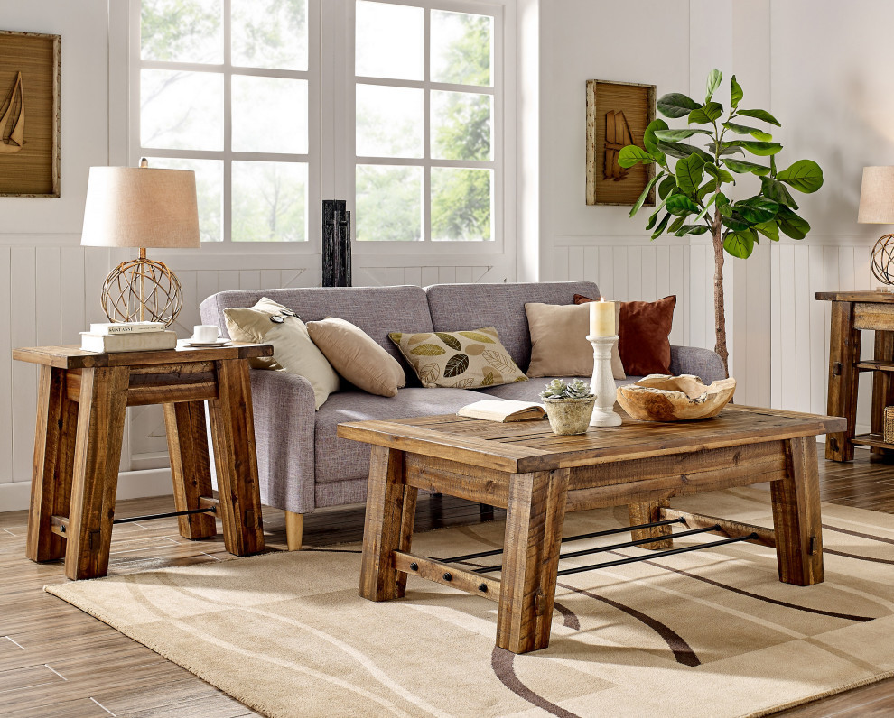 Durango Industrial Wood 48 quotL Coffee Table and Two End Tables  Set of 3   Rustic   Coffee Table Sets   by Bolton Furniture  Inc.  Houzz