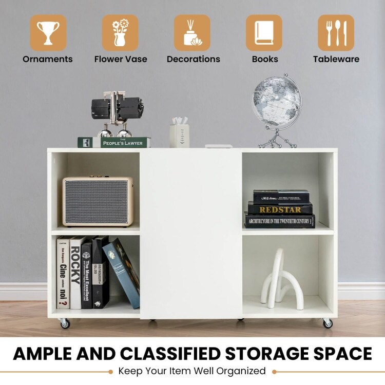 Wood Storage Cabinet with Wheels and 6 Compartments   44\