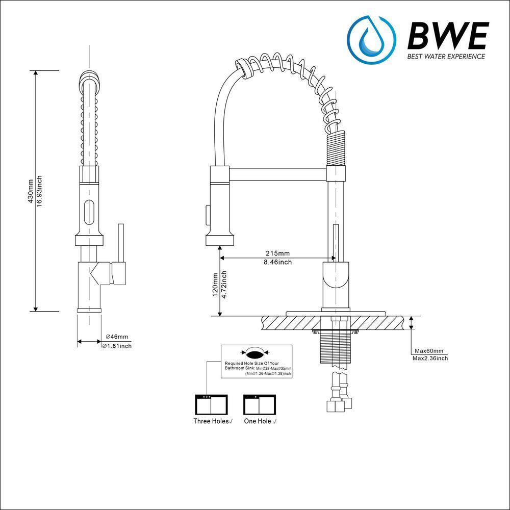 BWE Single-Handle Pull-Down Sprayer 2 Spray High Arc Kitchen Faucet With Deck Plate in Matte Black A-94009-Black