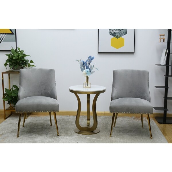 2Pcs Dining Chair， Velvet Kitchen Dining Chair with Gold Metal Legs