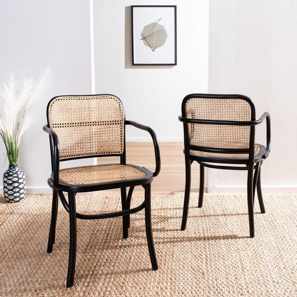 Donna Cane Dining Chair set of 2 Black / Natural   Tropical   Dining Chairs   by Peachtree Fine Furniture  Houzz