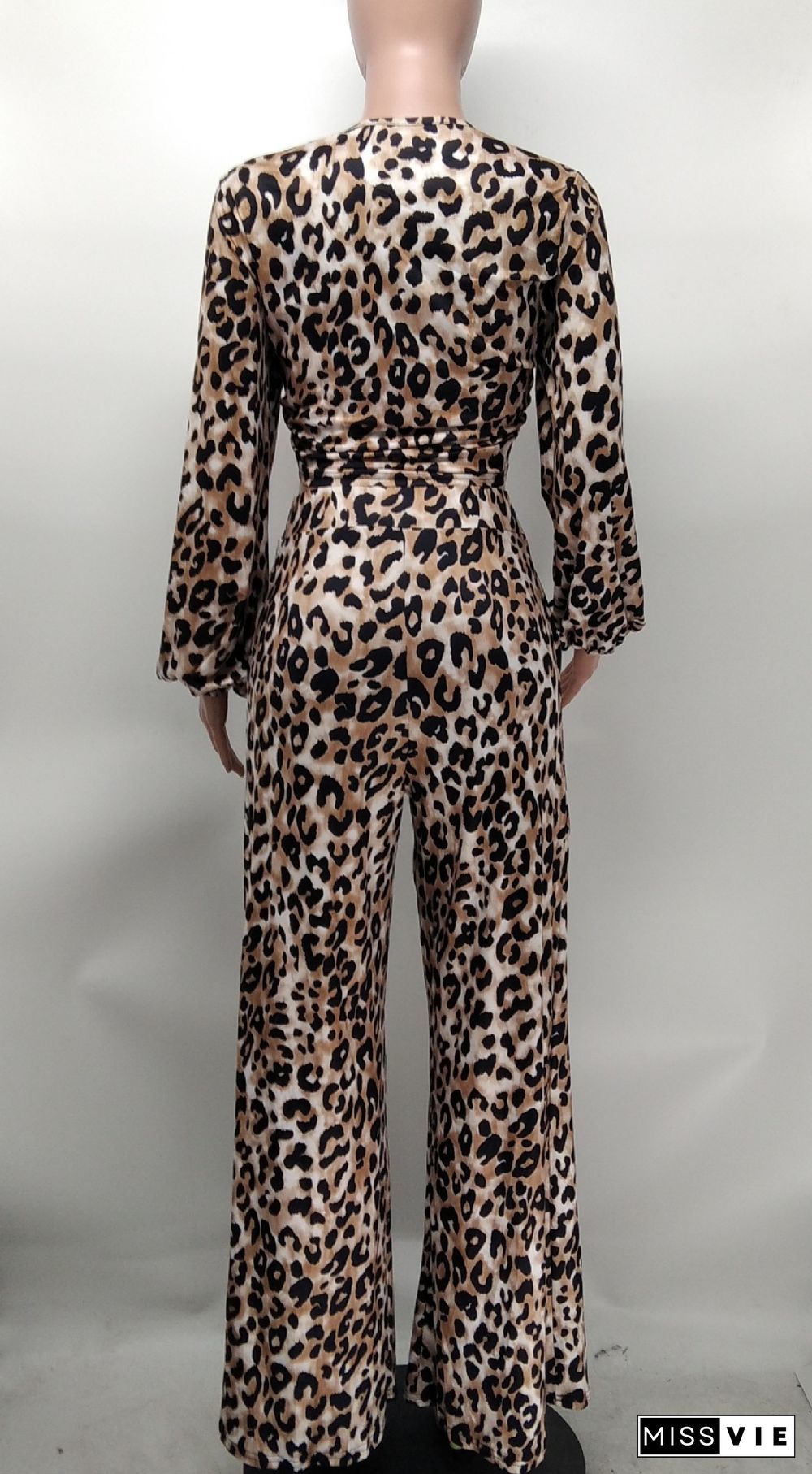 Fashion Leopard Print Wide Leg Pants Long Sleeve Two-piece Suit