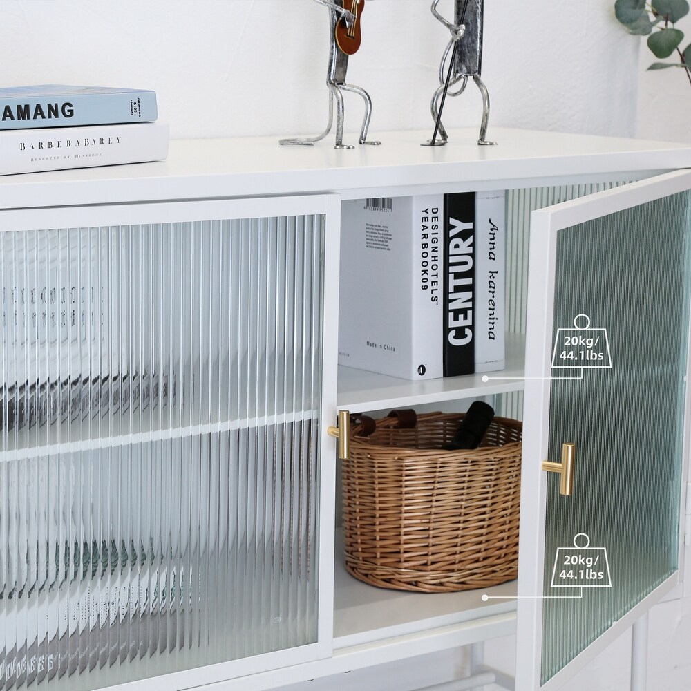 Sideboard Buffet With Fluted Glass Doors Detachable Shelves