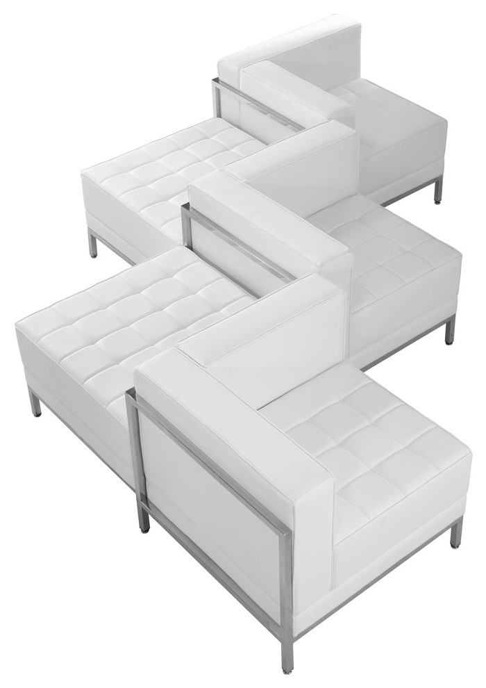 Imagination Series Melrose White Leather Soft 5 Piece Chair  ampOttoman Set   Contemporary   Sectional Sofas   by Pot Racks Plus  Houzz