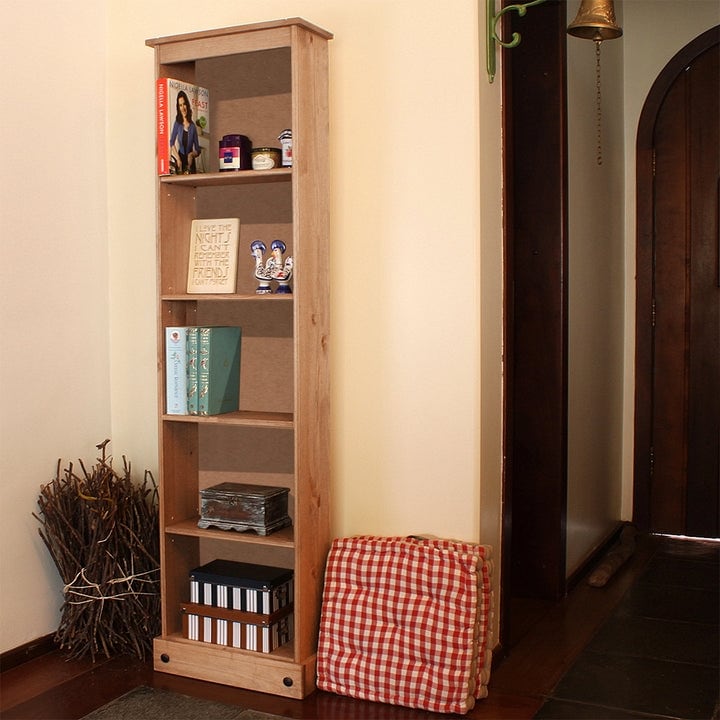 Wood Bookcase Tall Narrow Corona Collection  Furniture Dash