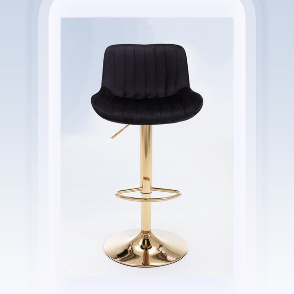 Modern Velvet Adjustable Bar Stools With Golden Base