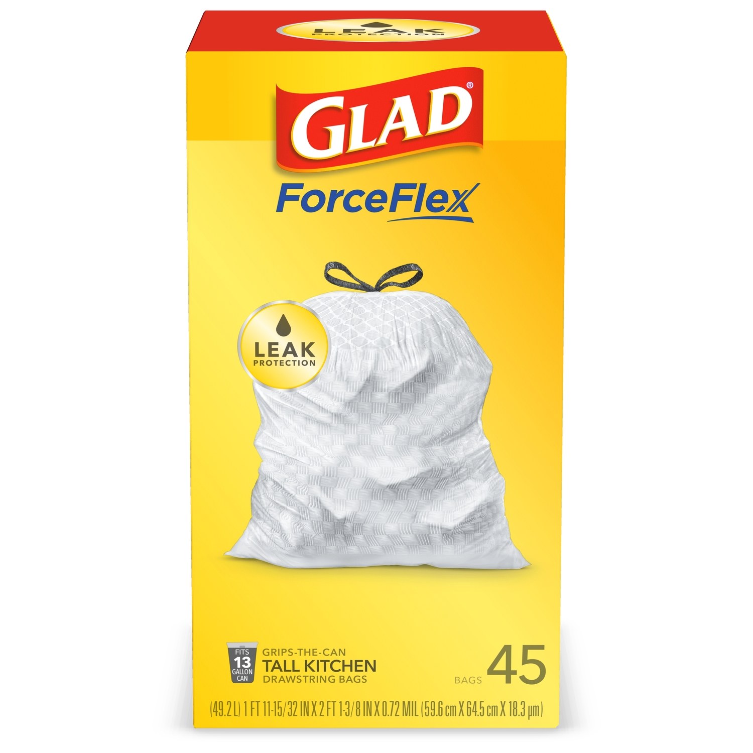 Glad ForceFlex 13 gal Tall Kitchen Bags Drawstring 45 pk 0.9 mil