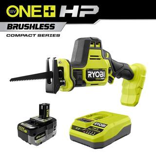 RYOBI ONE+ HP 18V Brushless Cordless Compact One-Handed Reciprocating Saw w FREE 4.0 Ah HIGH PERFORMANCE Battery  Charger PSBRS01B-PSK014