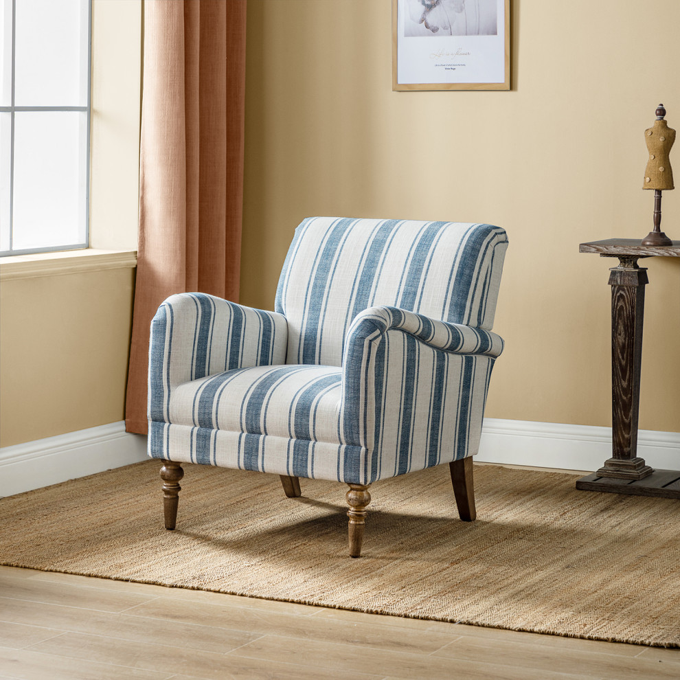 Mid century Stripe Armchair With Wing Back   French Country   Armchairs And Accent Chairs   by Karat Home  Houzz