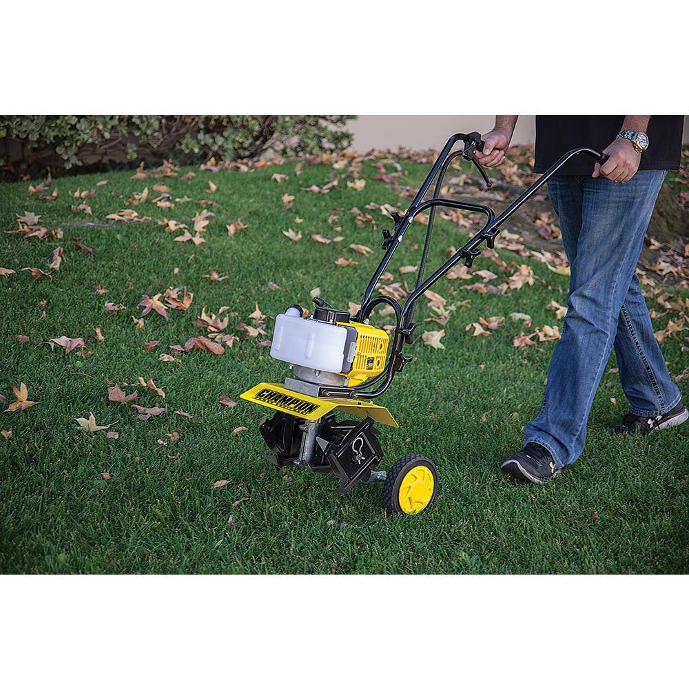 Champion Power Equipment 9.5 in. 43 cc 2-Stroke Portable Gas Garden Tiller Cultivator with Adjustable Depth 100882