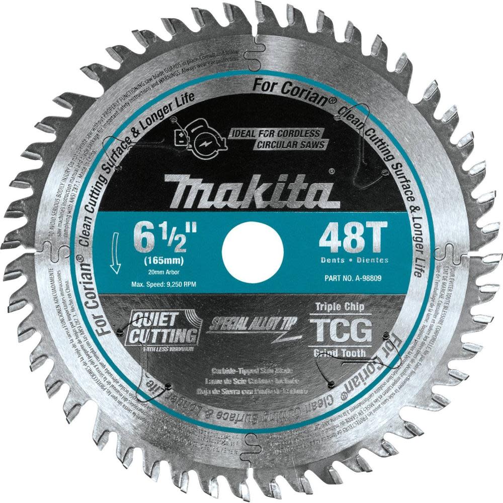 6-1/2 48T Carbide-Tipped Cordless Plunge Saw Blade ;