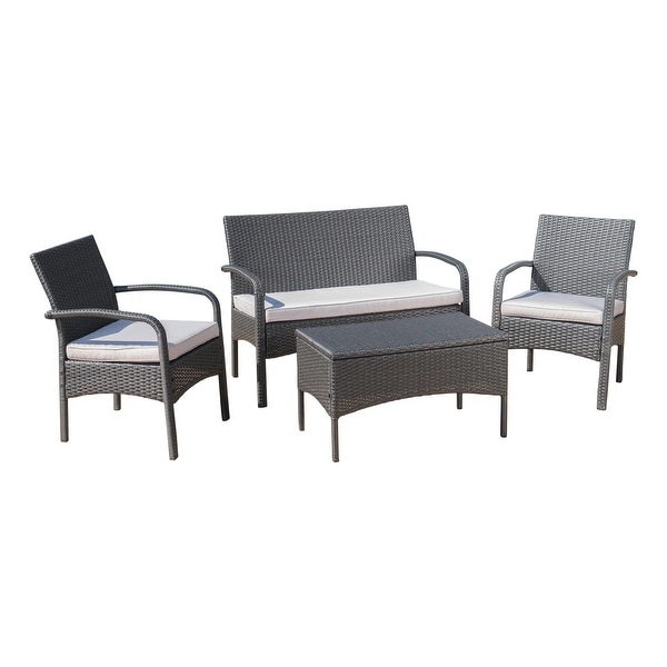 Cordoba Outdoor Wicker 4piece Conversation Set with Cushions by Christopher Knight Home