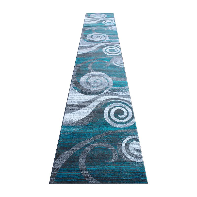 Masada Rugs Masada Rugs Stephanie Collection 3'x16' Area Rug Runner with Modern Contemporary Design 1103 in Turquoise， Gray， White and Black