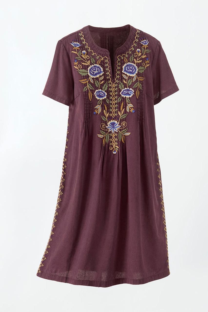 Burst of Blooms Embroidered Linen Dress