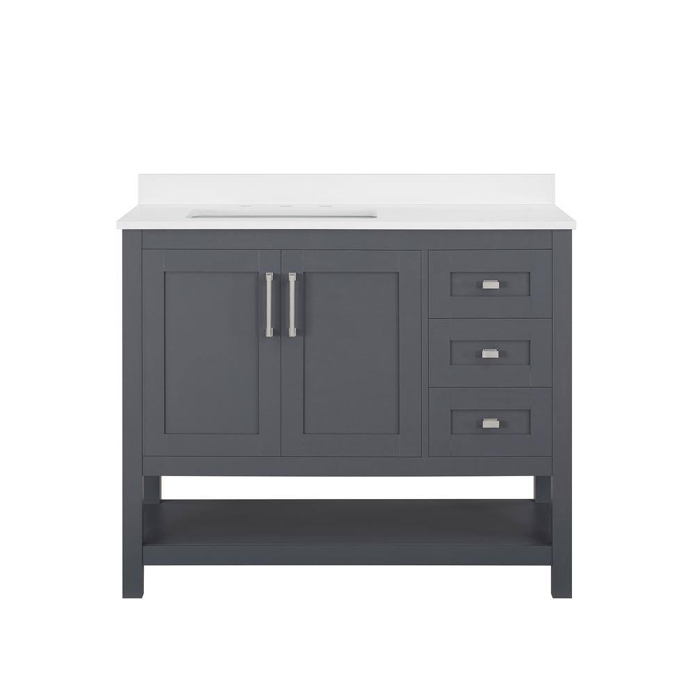 OVE Decors Vegas 42 in. W x 19 in. D x 34.5 in. H Bath Vanity in Dark Charcoal with White Engineered Stone Vanity Top 15VVA-CHAR42-03