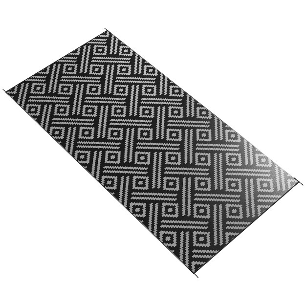 Outsunny Rv Mat Outdoor Patio Rug Large Camping Carpet With Carrying Bag 9 x27 X 18 x27 Waterproof Plastic Straw Reversible Black amp Gray Geometric