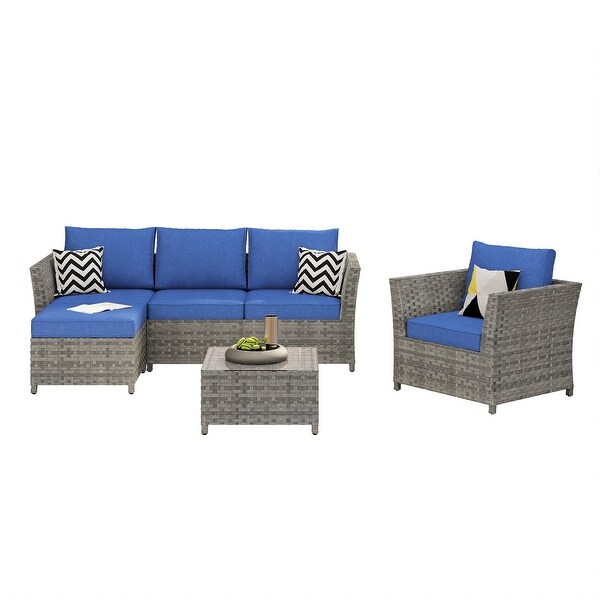 HOOOWOOO Patio Furniture Outdoor 6piece Grey Rattan Sectional Set with Ottoman