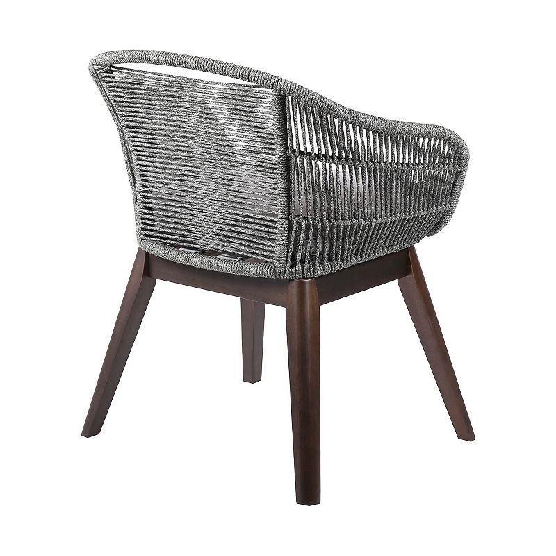 Indoor Outdoor Dining Chair with Fishbone Woven Curved Back， Gray