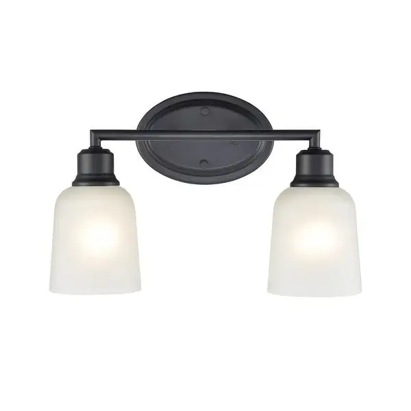 Millennium Lighting Amberle Brushed Nickel or Matte Black 2 Light Bathroom Vanity Fixture with Frosted White Shade