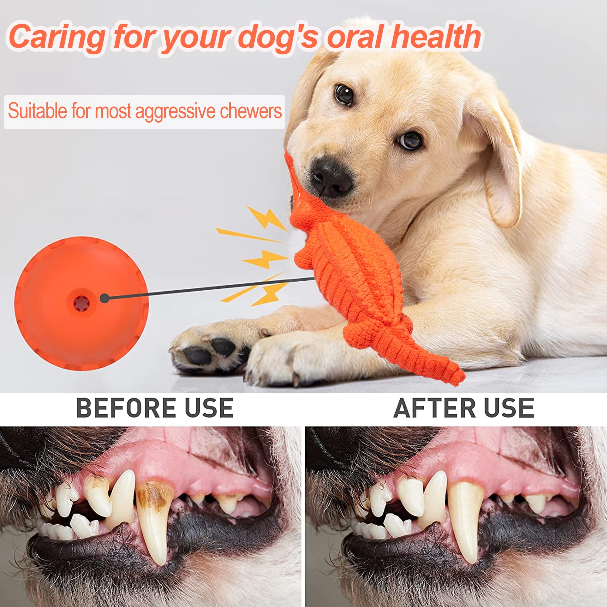 Pet Deluxe Squeaky Dog Toys for Aggressive Chewers， Indestructible Dog Toys Natural Rubber， Interactive Tough Dog Chew Crocodile Toy for Medium Large Dogs