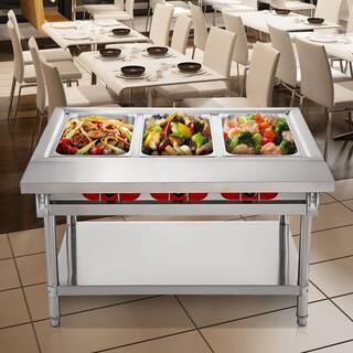 VEVOR Commercial Electric Food Warmer 3-Pot Steam Table Food Warmer 1500 Watt Stainless Steel Steam Table for Restaurant CJRT3G1500W000001V1