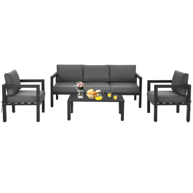 Tangkula 4 Pieces Patio Seating Set Outdoor Sectional Sofa Set W coffee Table amp Cushions Gray