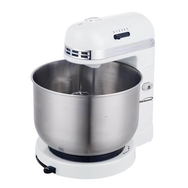 Brentwood 5 Speed Stand Mixer With 3 5 Quart Stainless Steel Mixing Bowl In White