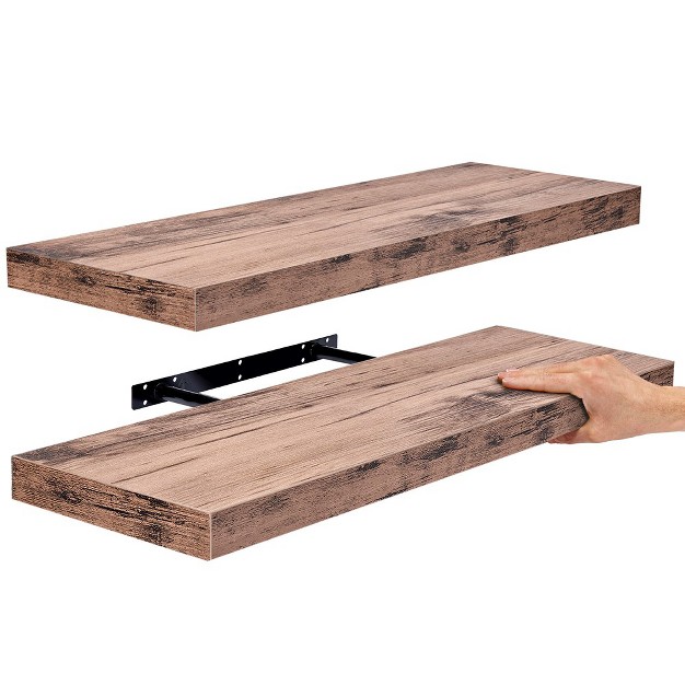 2 Pack 24 quot x9 quot Sorbus Rustic Coastal Beach Floating Wall Shelves For Bedroom Decor Kitchen Living Room For Trophies Frames Bookshelf maple