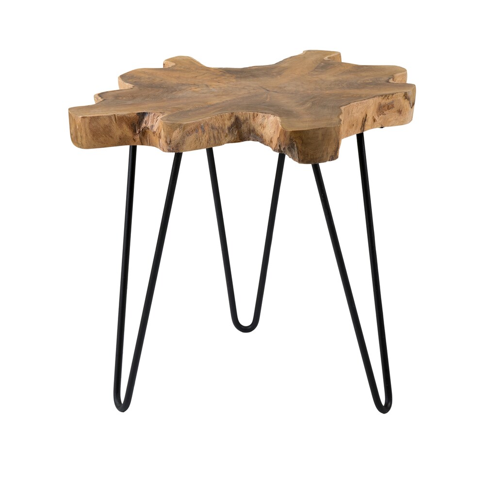 East at Main Natural Live edge Teak Wood Table with Iron Legs